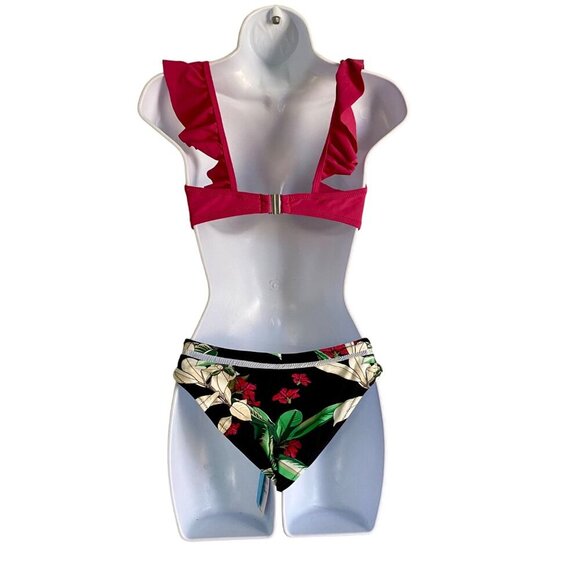 Cupshe 2 Piece Swimsuit Bikini Pink Ruffle Top Floral Bottom Women's Small NEW - Picture 7 of 9